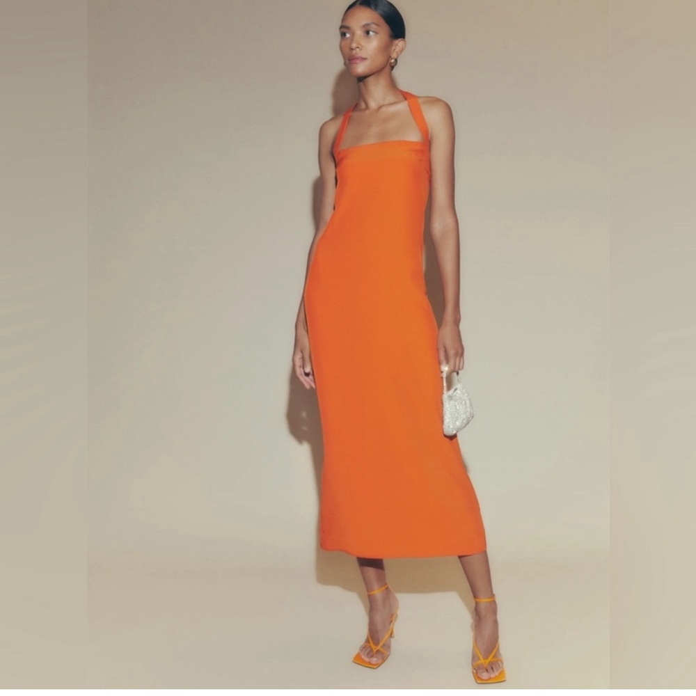 Reformation Orange Alli Silk Halter Dress (Size 0)